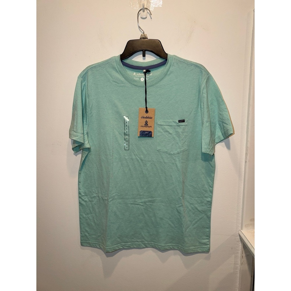 Chubbies The Sea Mist Pocket Graphic T-Shirt Small Aqua Blue Cotton Blend